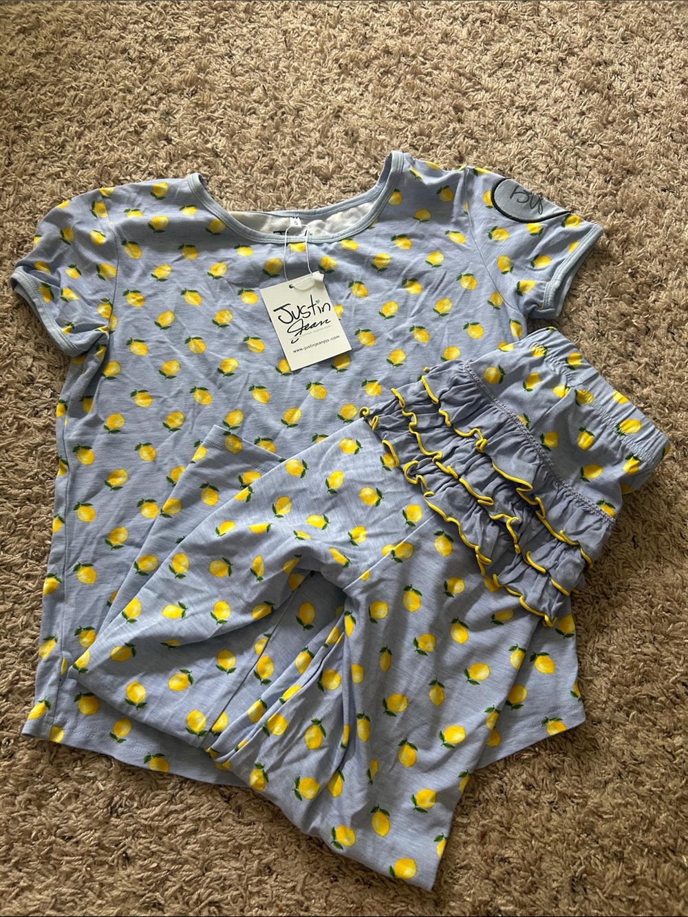Justin Boots womens Light Blue and Yellow Lemon Short Sleeve Pajama Set